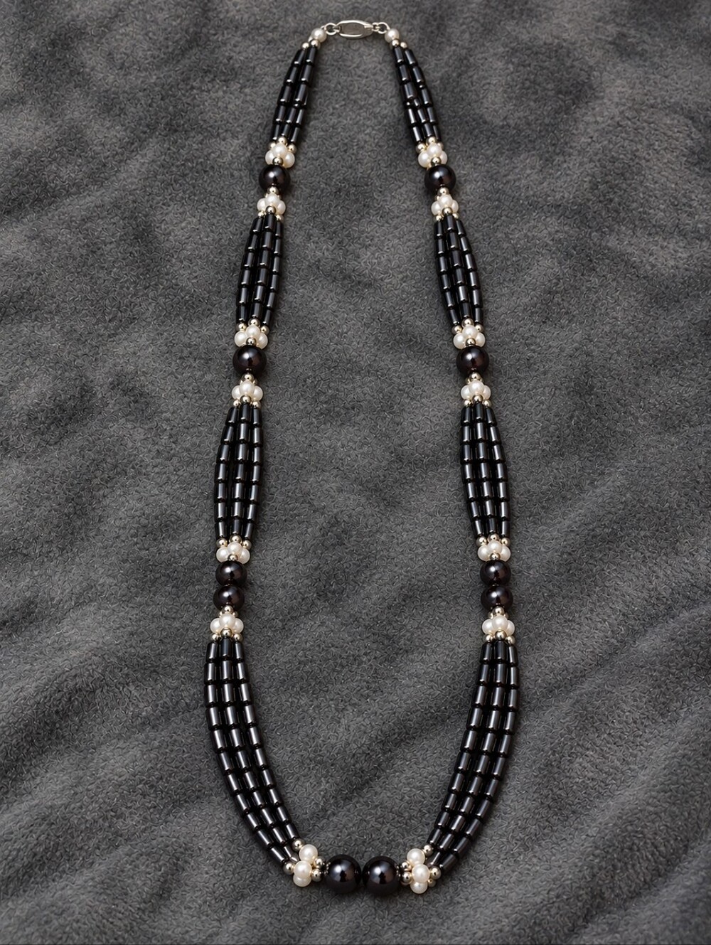 Vintage Triple-Strand Hematite & Pearl Necklace - 90s Indie Grunge Retro CC
